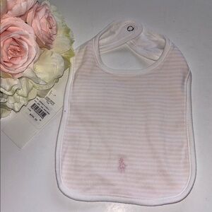 RALPH LAUREN Pony Cotton Interlock Bib Essentials Pink and White Striped BIB 2